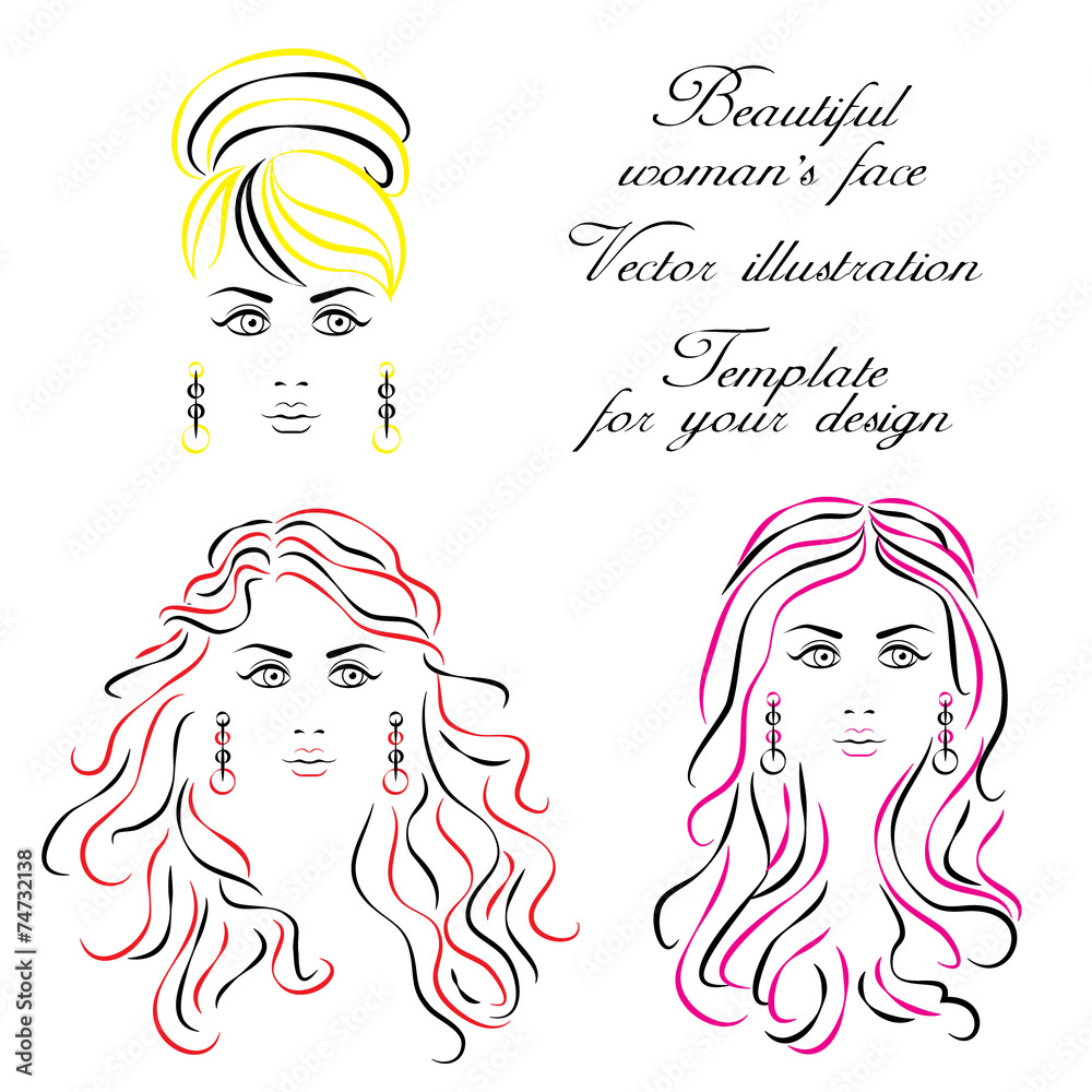 Womans face. Vector illustration. Template for your design. Womans face. Vector illustration. Template for your design.