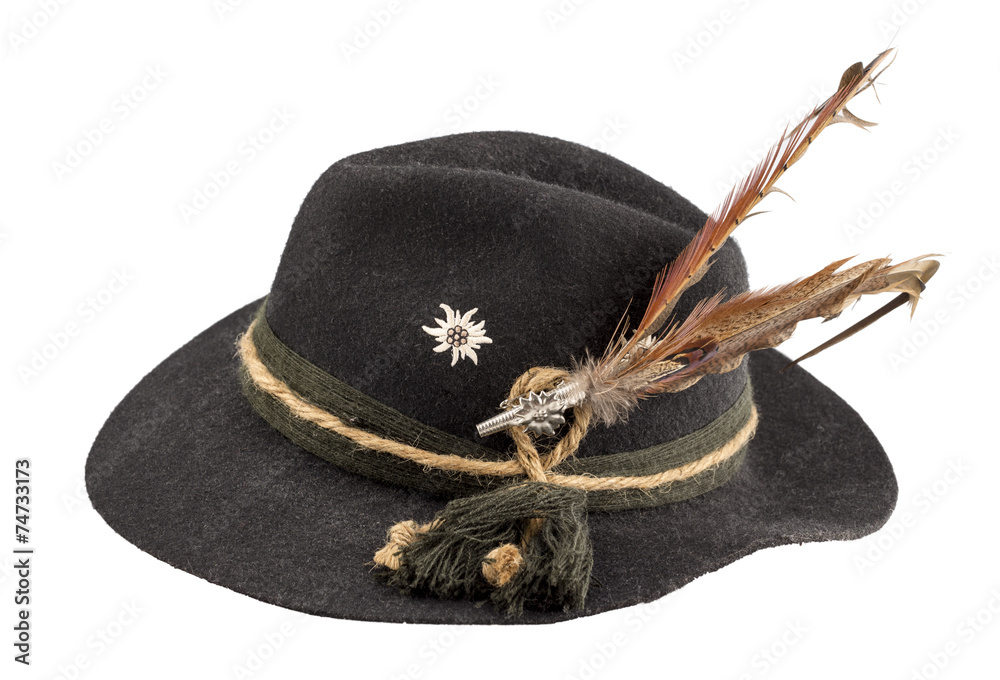 Tyrolean hat with a feather - obrazy, fototapety, plakaty 