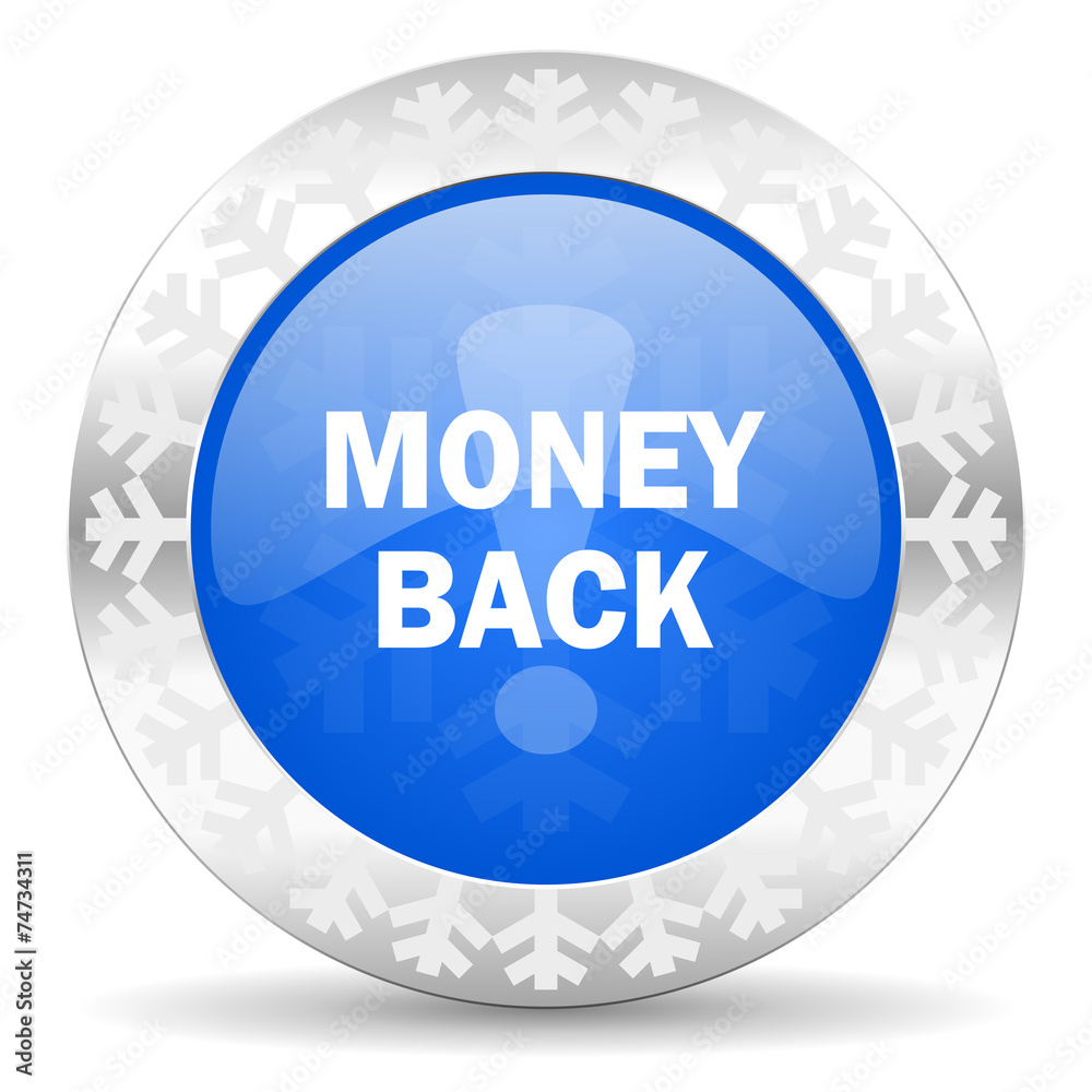 money back blue icon, christmas button money back blue icon, christmas button