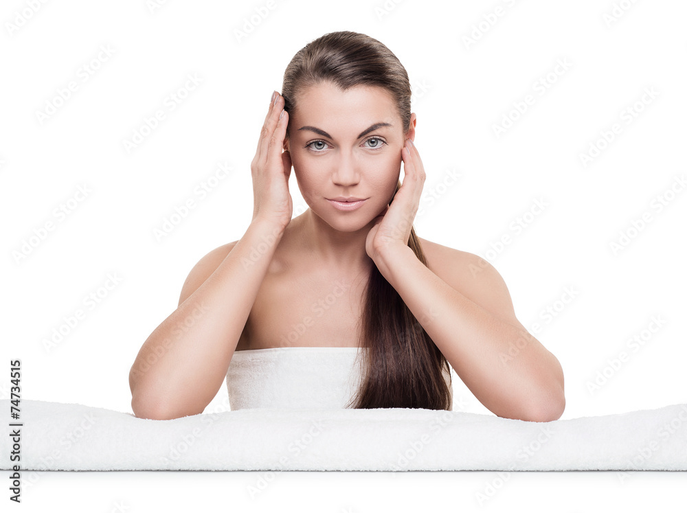 Portrait of beautiful young woman with healthy skin, natural col