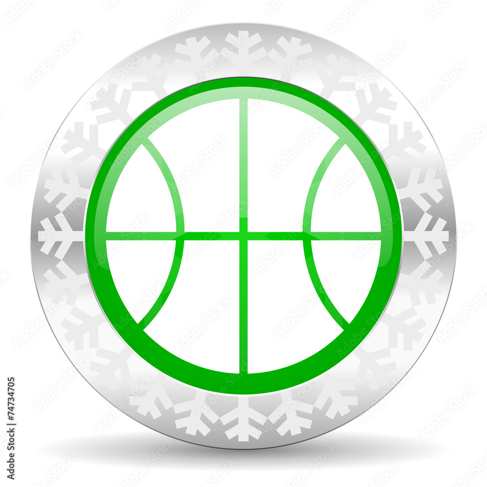 ball green icon, christmas button, basketball sign ball green icon, christmas button, basketball sign