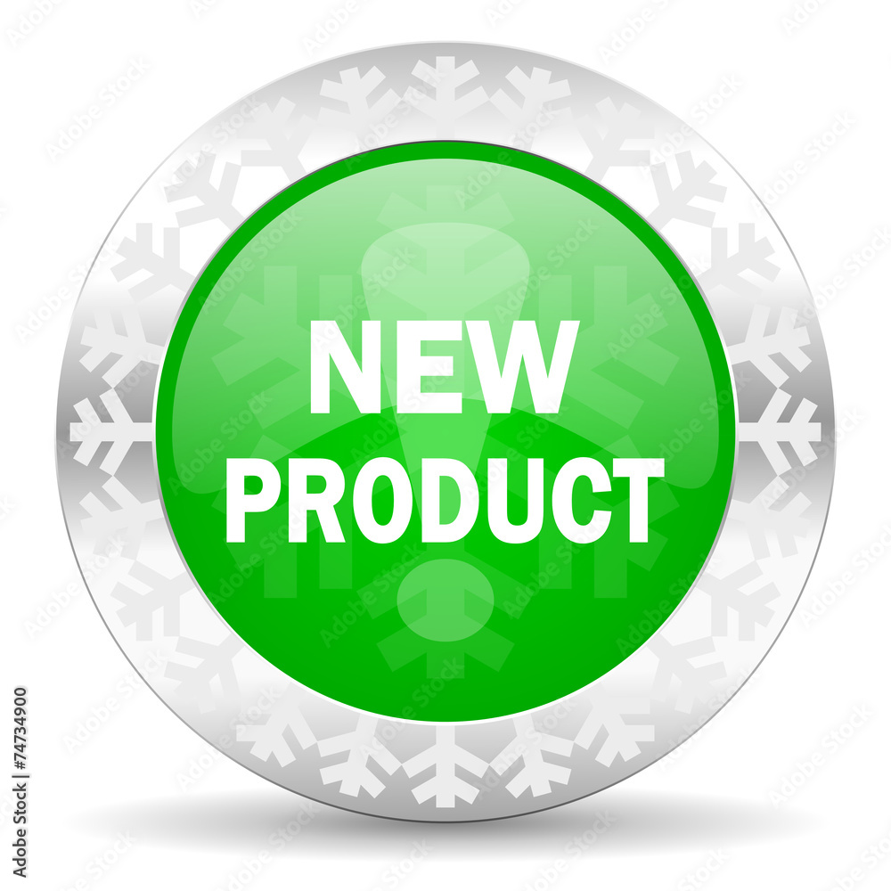 new product green icon, christmas button new product green icon, christmas button