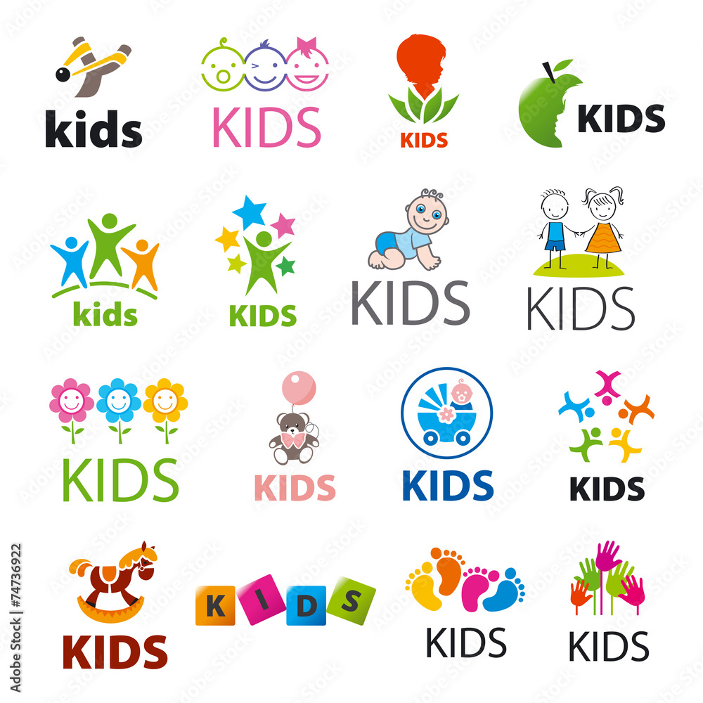 biggest collection of vector logos children - obrazy, fototapety, plakaty 