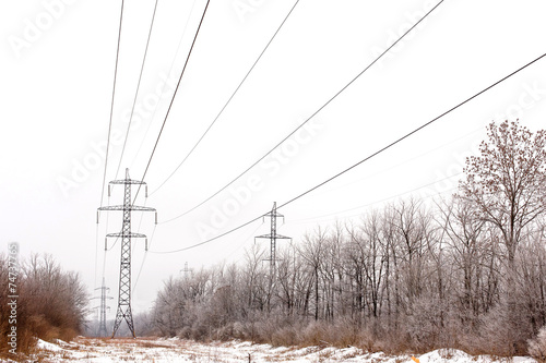 Supports high-voltage power lines in winter © angor75