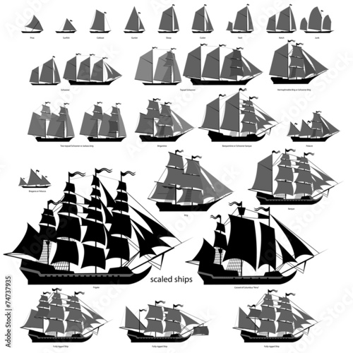 Vector ships set with separate editable elements.