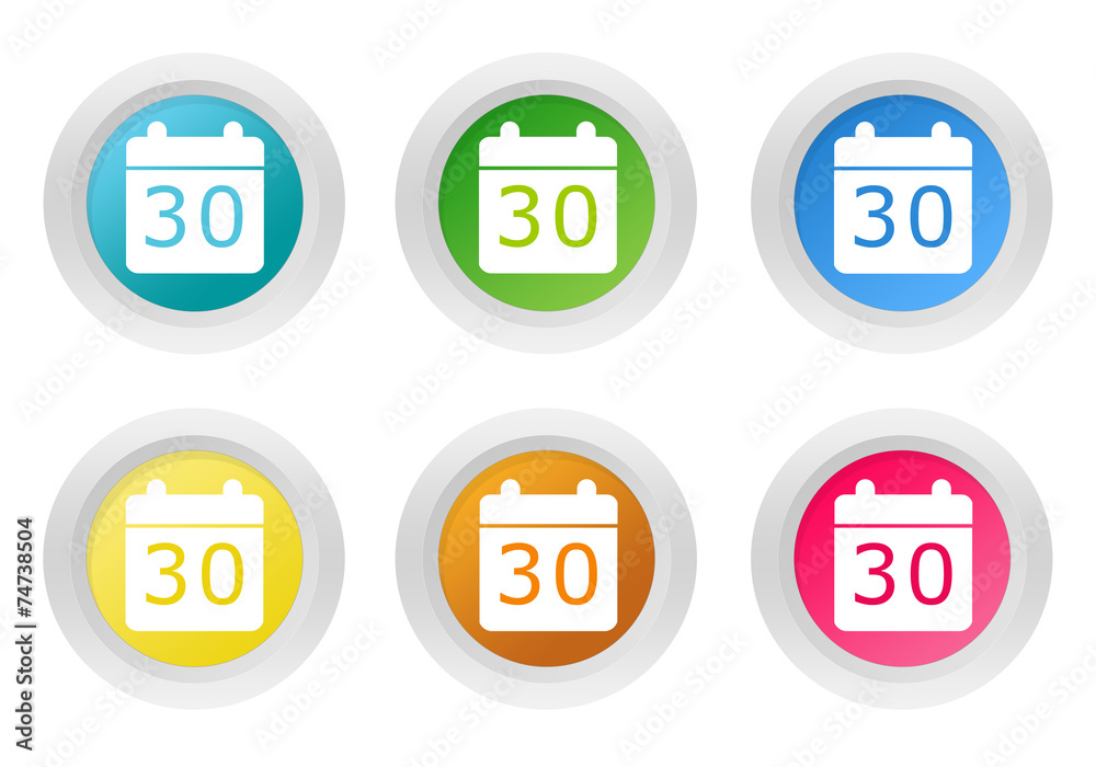 Set of rounded colorful buttons with calendar symbol Set of rounded colorful buttons with calendar symbol