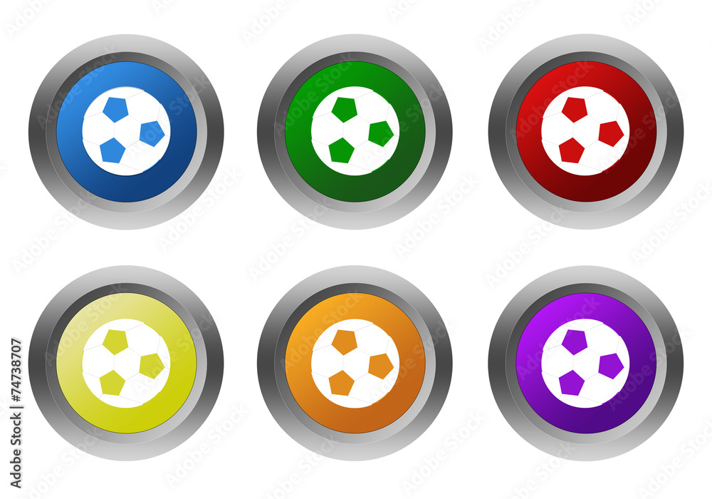 Set of rounded colorful buttons with soccer ball symbol Set of rounded colorful buttons with soccer ball symbol