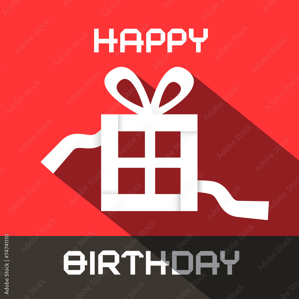 Happy Birthday Vector Card with Paper Gift Box