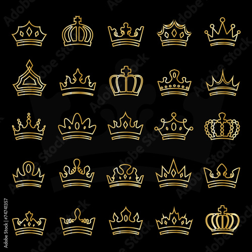 Crown Icons Set - Isolated On Black Background
