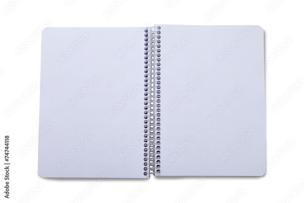 A blank open wide notebook isolated on white with clipping path. A blank open wide notebook isolated on white with clipping path.