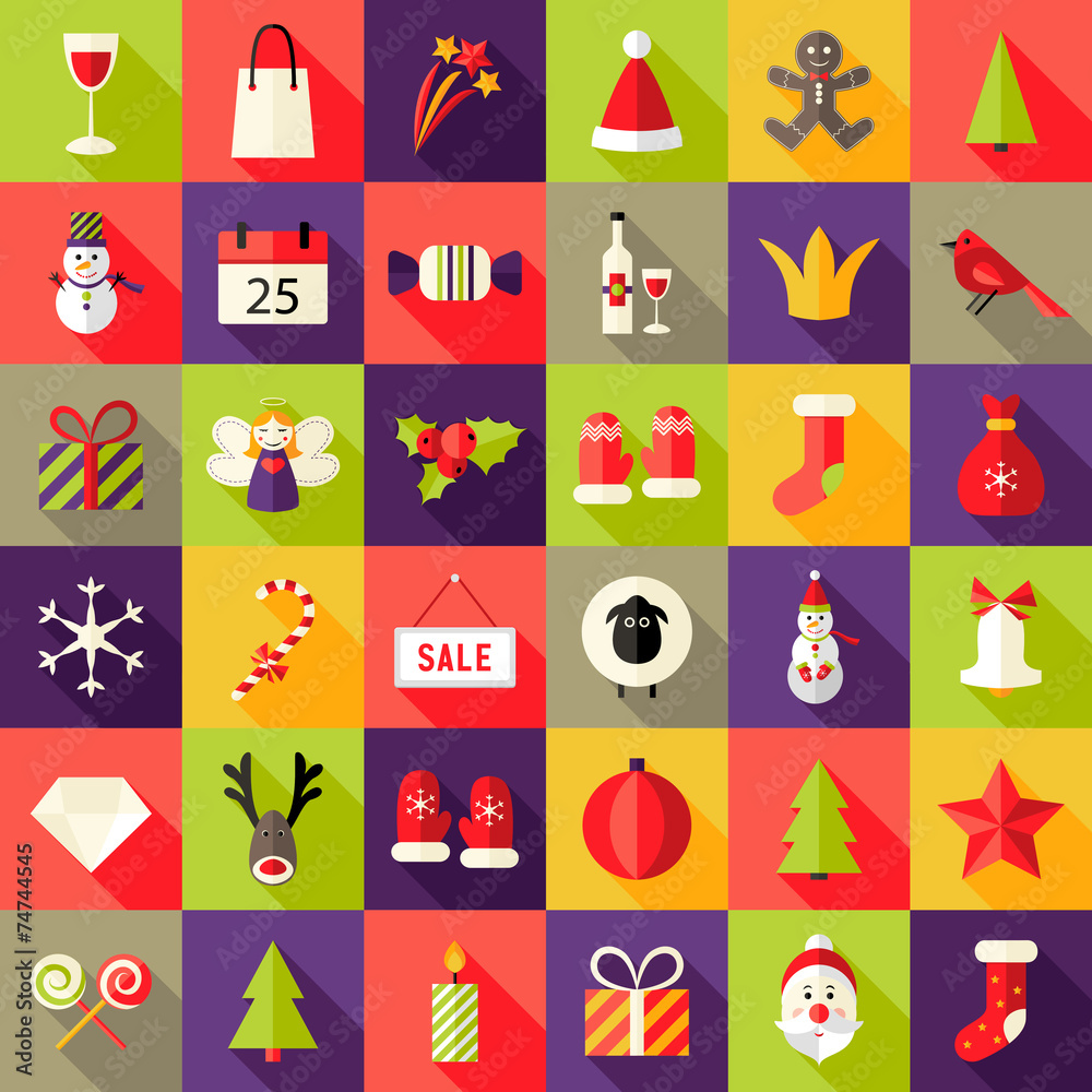 Big Christmas Squared Flat Icons Set 2