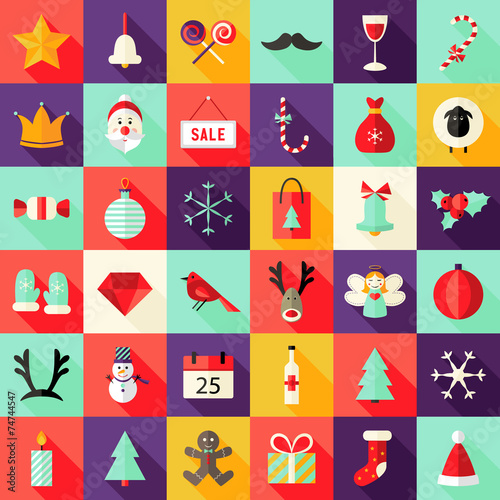 Big Christmas Squared Flat Icons Set 1