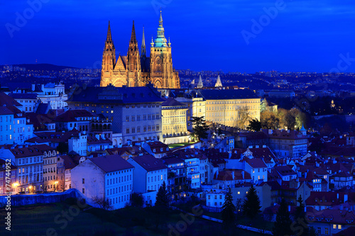 Night winter Prague City with the gothic Castle, Czech Republic © Kajano