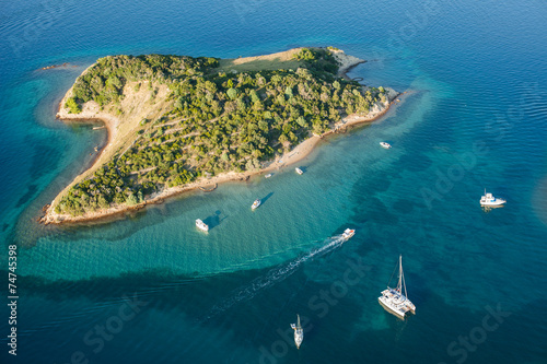 aerial view of Croatia coast line. close Rab island