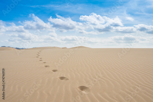 Foot print in sand dunes in Viana desert - Deserto de Viana in