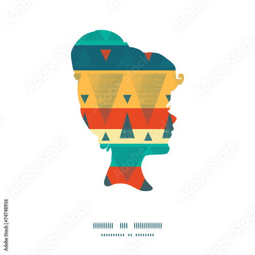 Vector vibrant ikat stripes girl portrait silhouette pattern
