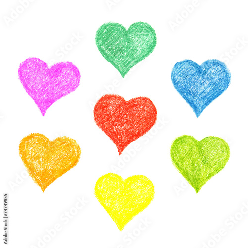 Set of hatched colourful hearts