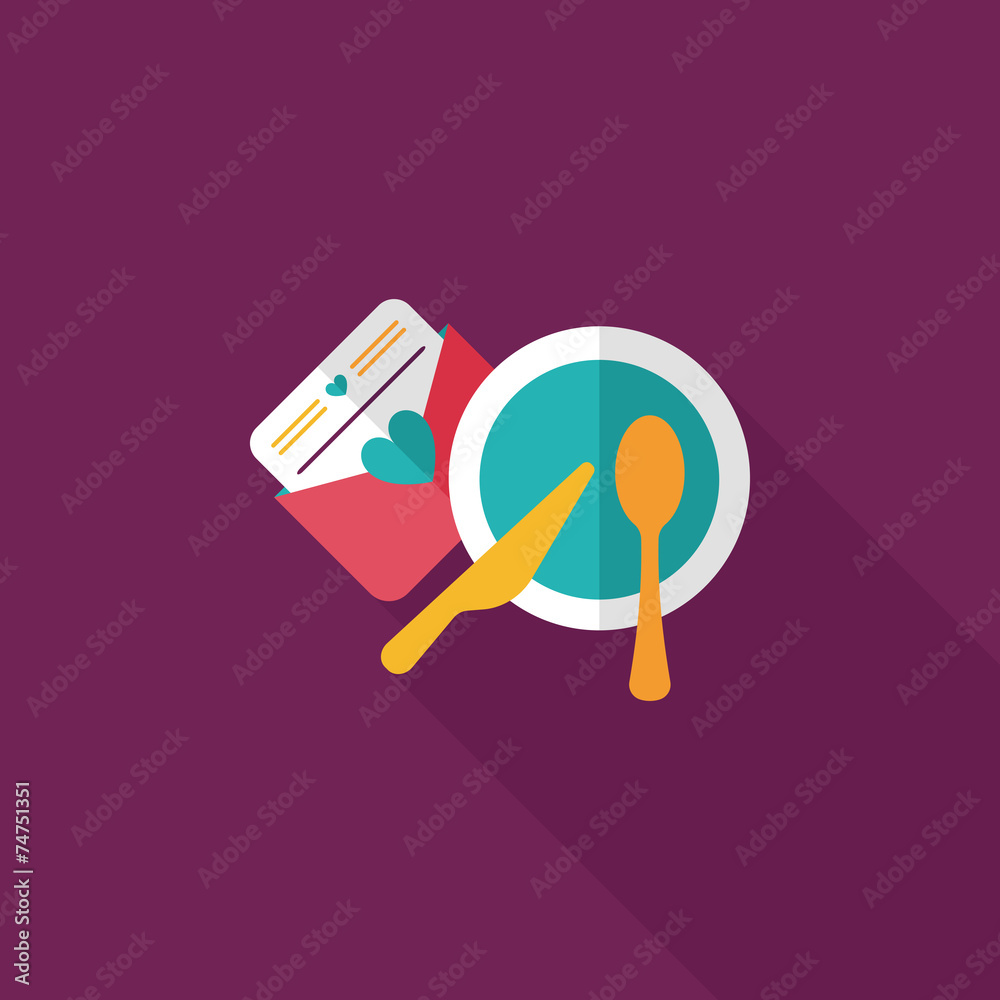 wedding invitation and dishware flat icon with long shadow,eps10 wedding invitation and dishware flat icon with long shadow,eps10