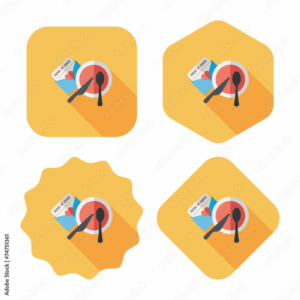 wedding invitation and dishware flat icon with long shadow,eps10 wedding invitation and dishware flat icon with long shadow,eps10
