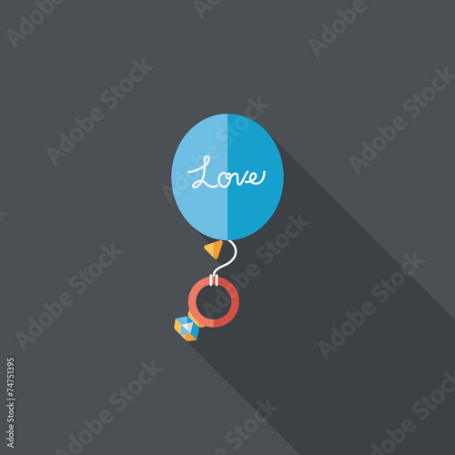 wedding balloons with diamond rings flat icon with long shadow,e