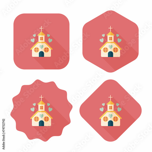 Valentine's Day wedding church flat icon with long shadow,eps10