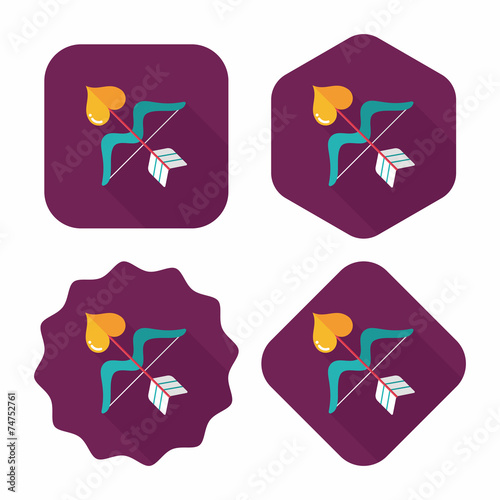 valentine's day Cupid bow and arrow flat icon with long shadow,e