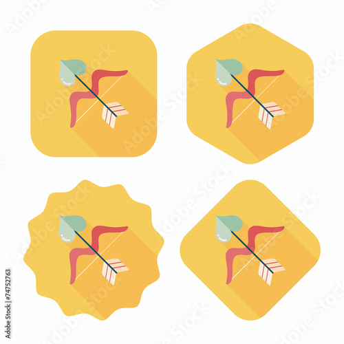 valentine's day Cupid bow and arrow flat icon with long shadow,e