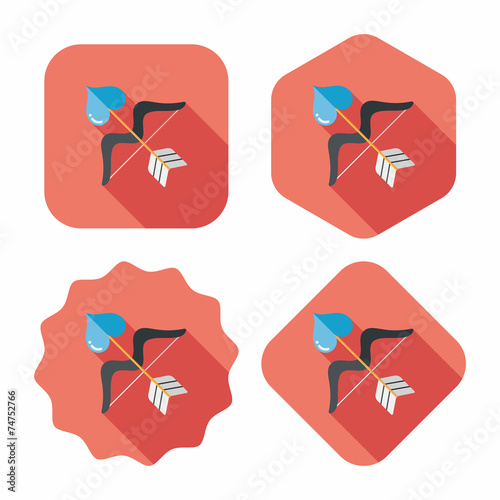 valentine's day Cupid bow and arrow flat icon with long shadow,e
