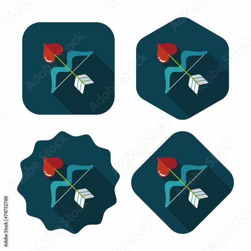 valentine's day Cupid bow and arrow flat icon with long shadow,e