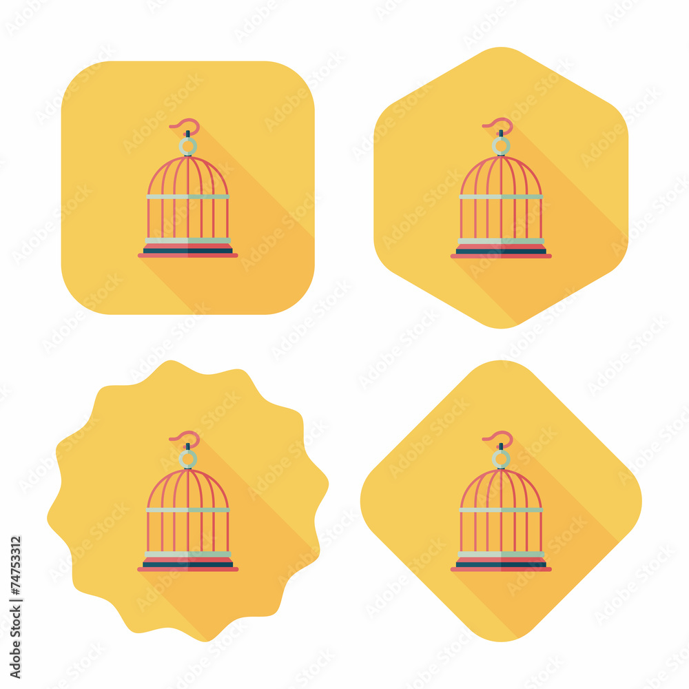 Pet bird cage flat icon with long shadow, eps10 Pet bird cage flat icon with long shadow, eps10