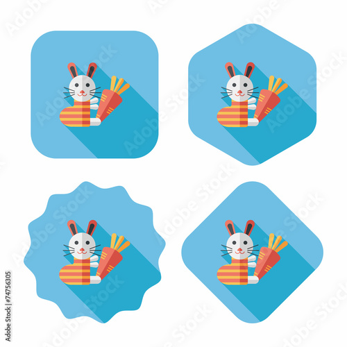 Rabbit with carrot flat icon with long shadow,eps 10