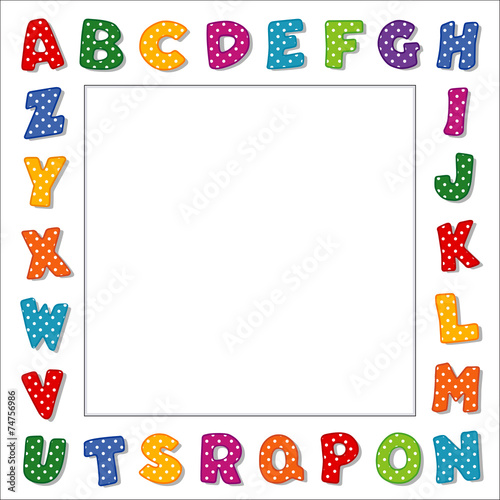 Alphabet Frame, multicolor polka dot letters, square copy space