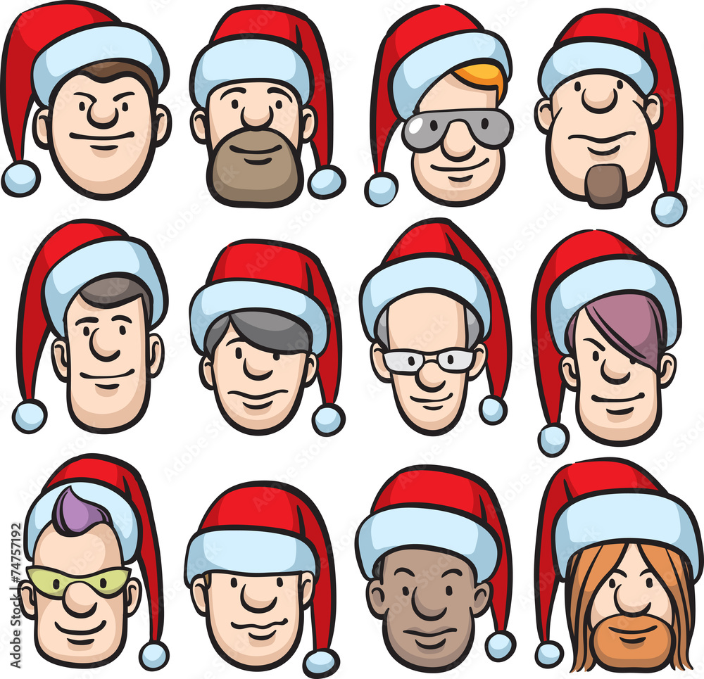cartoon faces in santa hat