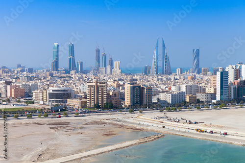 Bird view of Manama, Bahrain. Skyline with skyscrapers