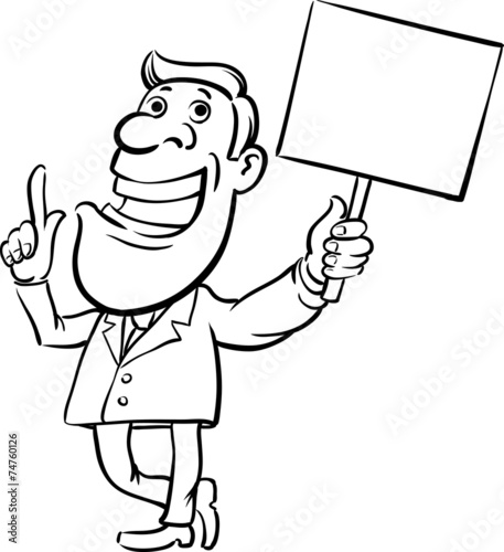 whiteboard drawing - businessman with sign speaking