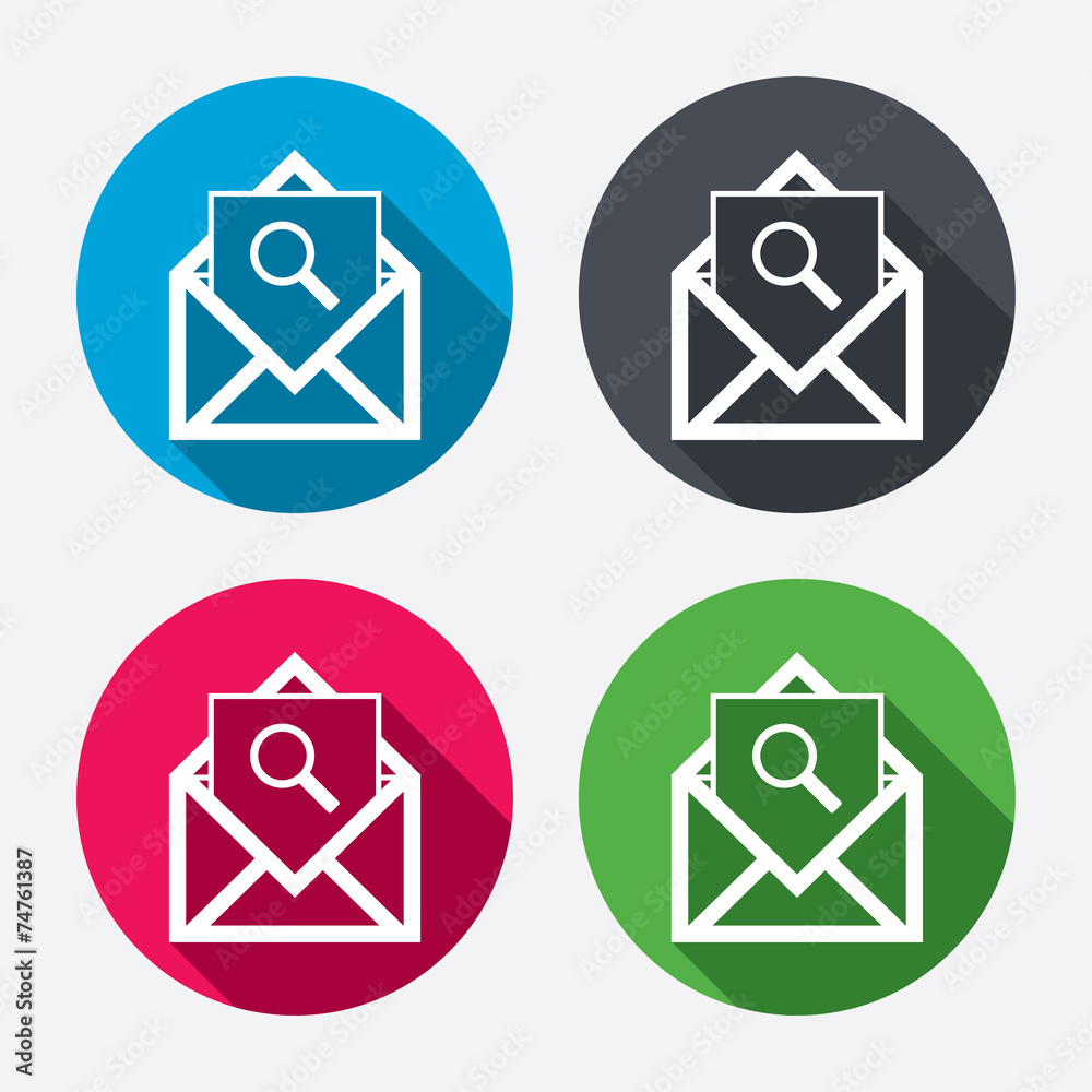 Mail search icon. Envelope symbol. Message sign. Mail search icon. Envelope symbol. Message sign.