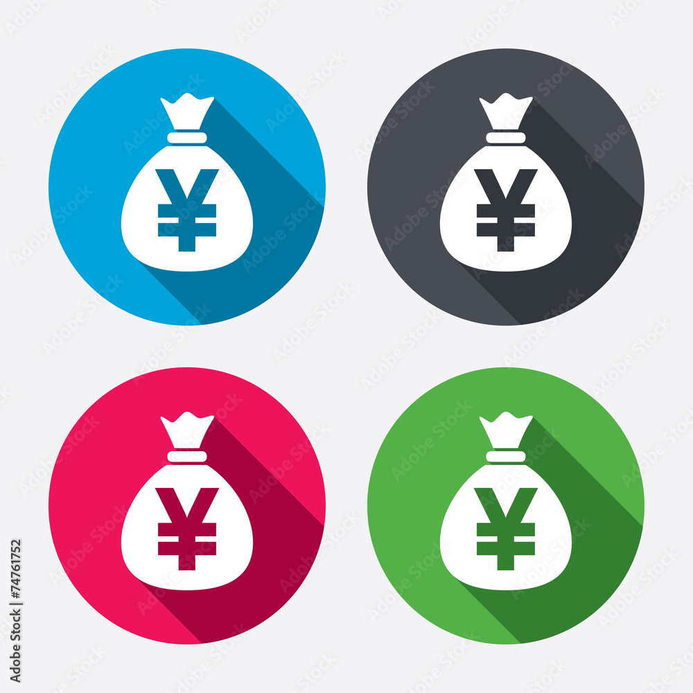 Money bag sign icon. Yen JPY currency. Money bag sign icon. Yen JPY currency.