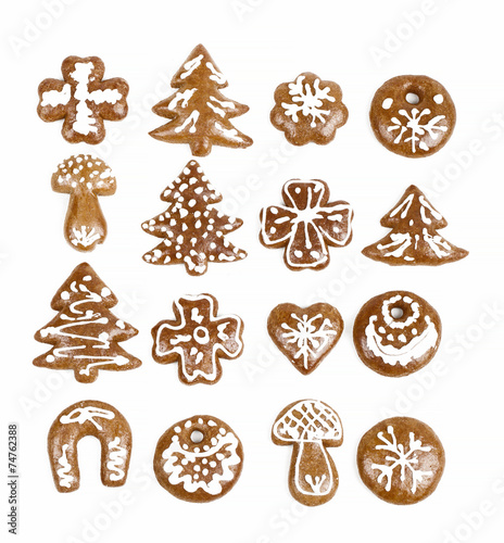 christmas gingerbreads on white background
