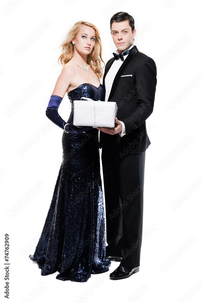 Romantic new year's eve fashion couple wearing black dinner jack Romantic new year's eve fashion couple wearing black dinner jack