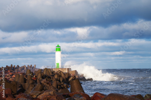 Breakwater in storm. photo