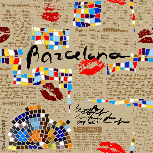 Imitation of newspaper Barcelona with mosaics.