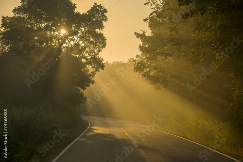 Backlight and sun flare long road in Thailand