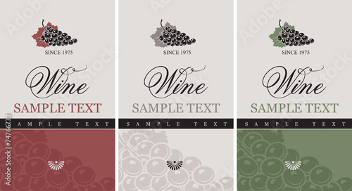 set of vector labels for wine with grapes