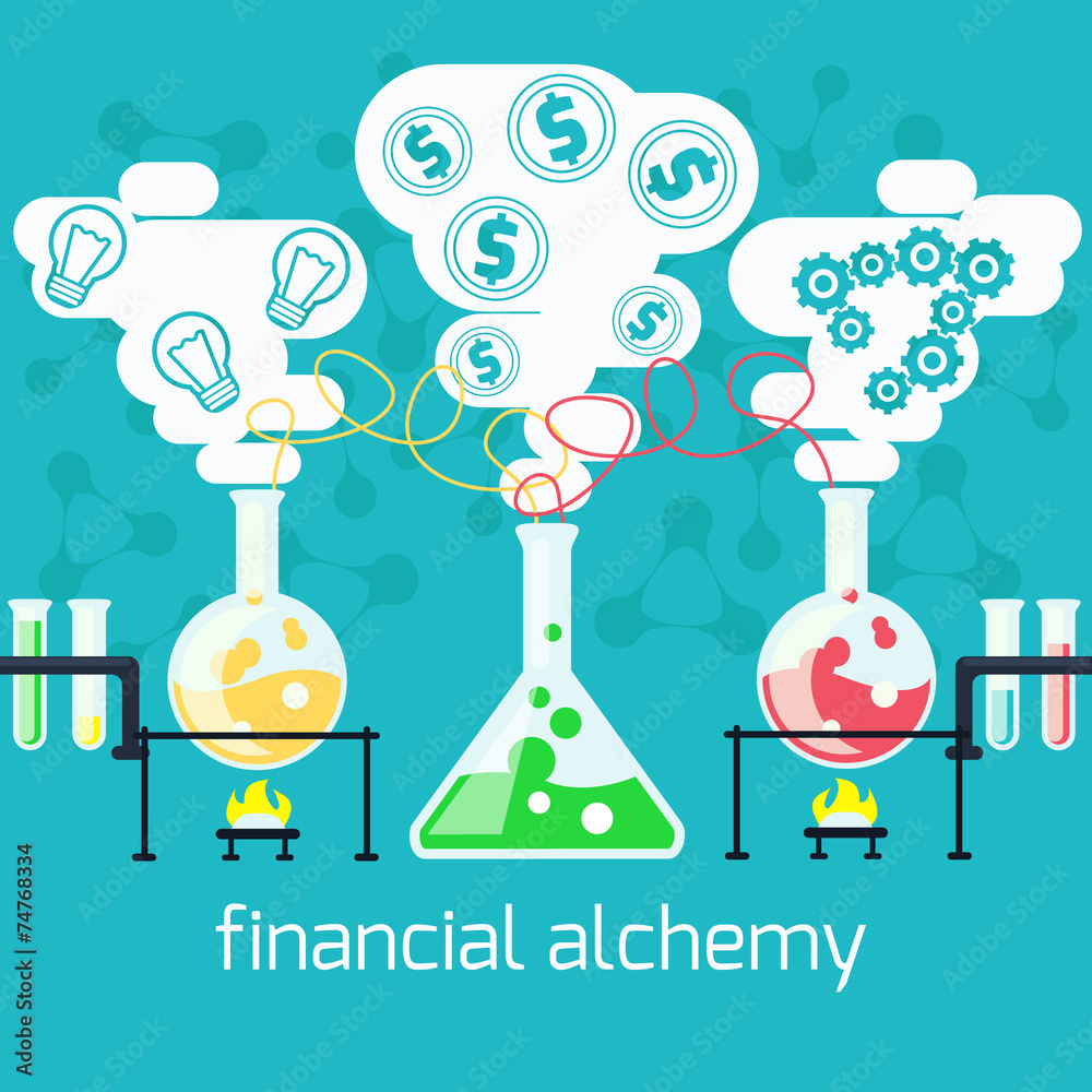 Alchemy generating money, ideas in laboratory Alchemy generating money, ideas in laboratory
