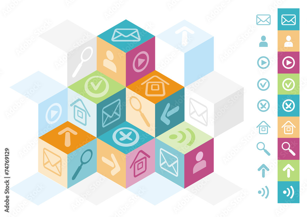 Fototapeta premium Modern cube box concept for office icons