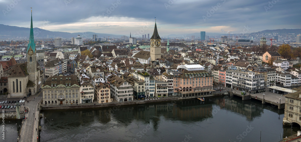 Panorama of the city of Zurich (Switzerland).