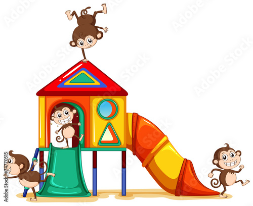 Monkeys playing at the playground
