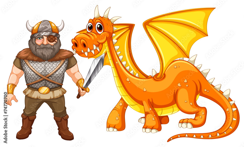 Fototapeta premium Dragon and viking