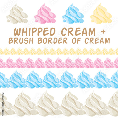 Whipped cream and border colorful brush. Vector set.