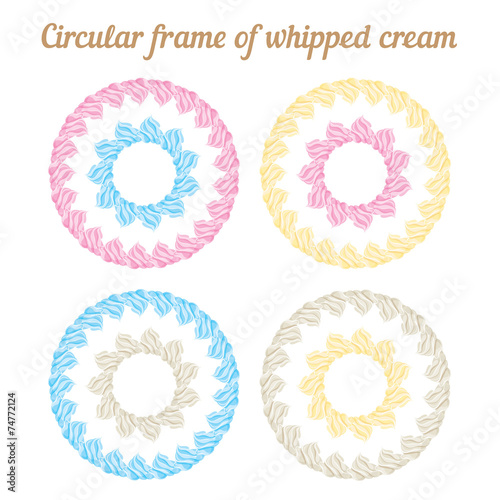 Whipped cream and circular frame. Vector set.